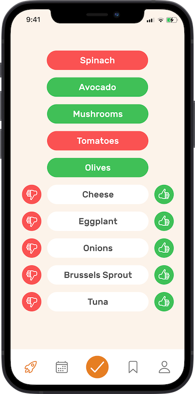 Iphone app peferences selection screen